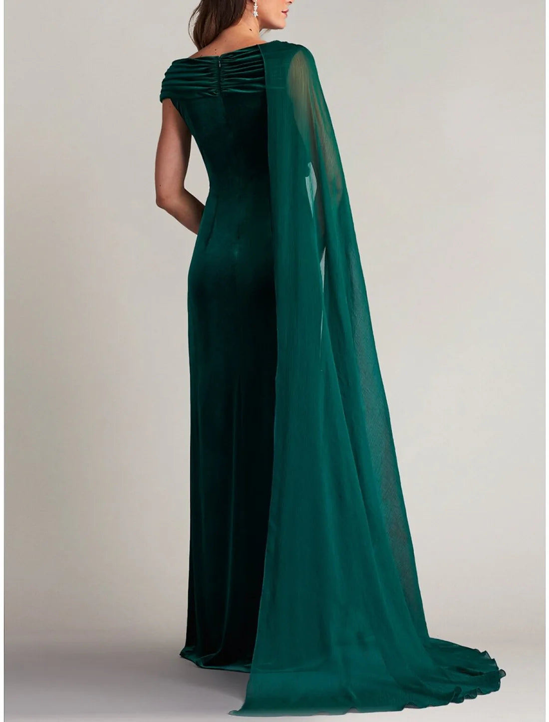 Luolandi A-Line Evening Gown Elegant Dress Formal Court Train Sleeveless V Neck Velvet with Ruched Slit Dark Green